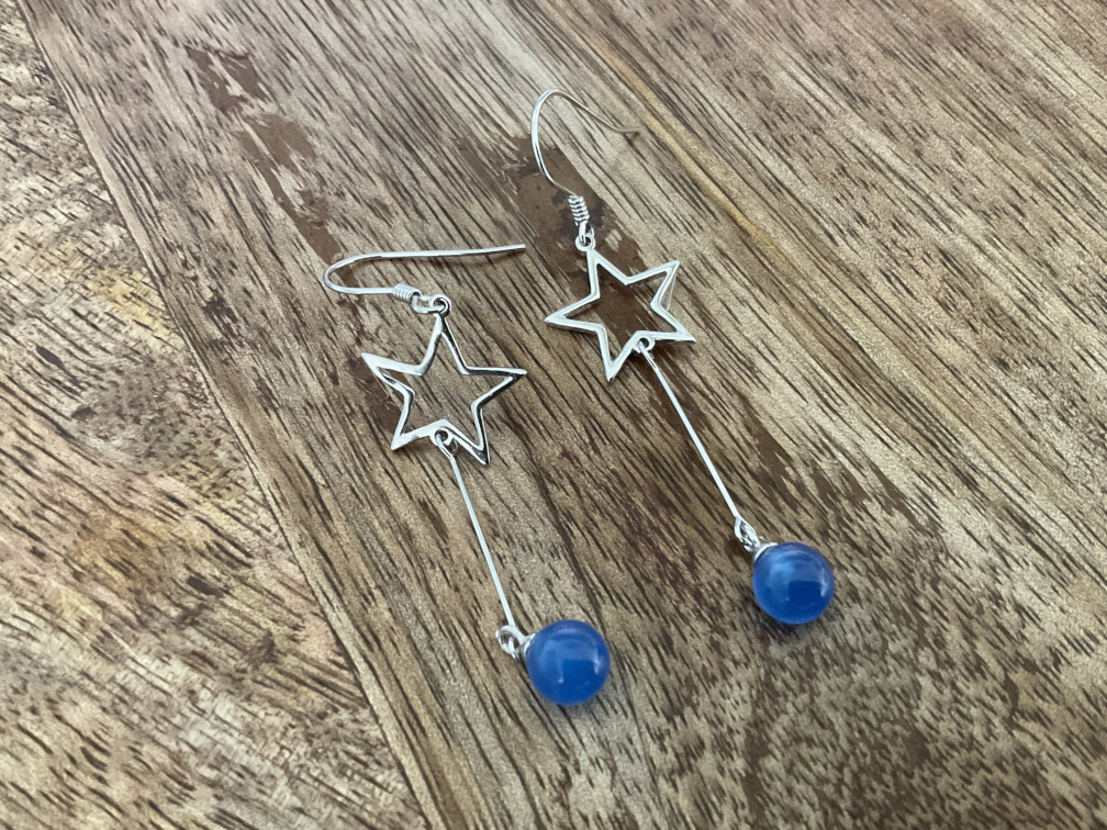 Blue Onyx Star Dangle Earrings